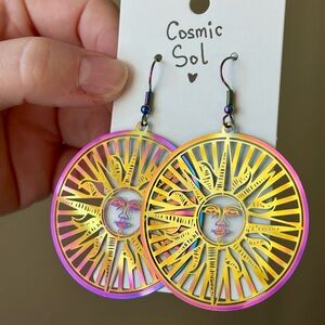 🌞 Cosmic Sol Earrings ✨ Iridescent Sunburst Design